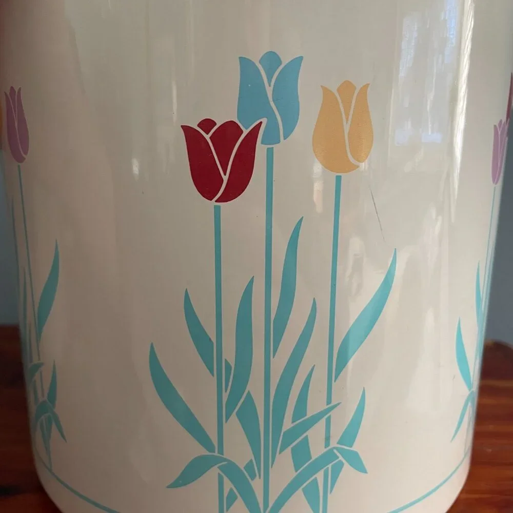 Vintage Ice Bucket Floral Tulips Pastel Tongs Tray Bar Accessory